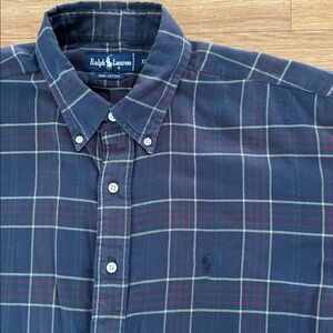 Ralph Lauren Men's Classic Plaid Button Down Shirt with Pony Logo Size XL Blue